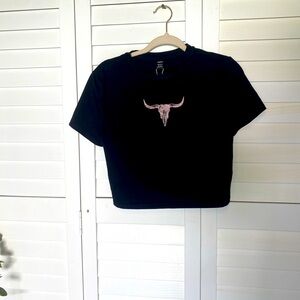 Black cowboy cropped fitted shirt